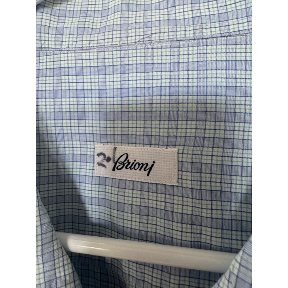Brioni Men's Blue White Plaid Casual Button Down Shirt Large - Picture 2 of 7